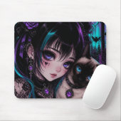 Tapis De Souris Gothique Emo | Fille Anime & Chat (Avec souris)
