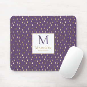 Tapis De Souris Goutte de pluie en or violet Monogramme moderne te