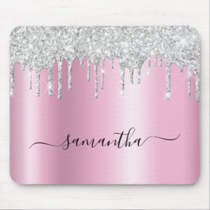 Tapis De Souris Gouttes de paillettes argentées rose scintillant