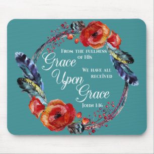 Tapis De Souris Grace On Grace John 1:16 Écriture