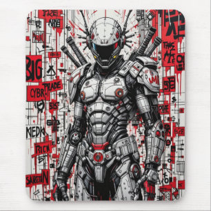 Tapis De Souris Graffiti guerrier Cyberpunk Mousepad - Rouge, Noir