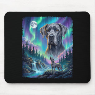 Tapis De Souris Grand danois hurle aurore boréale lune