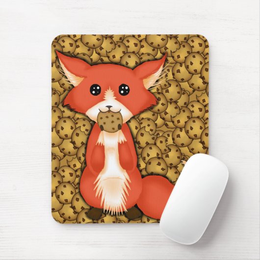 Tapis De Souris Grand Fox observé mignon mangeant un biscuit (Avec souris)