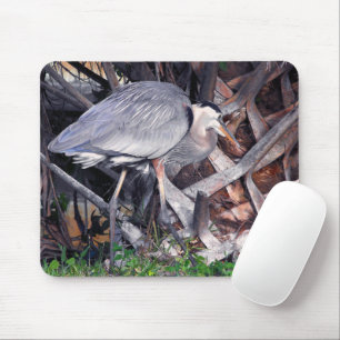 Tapis De Souris Grand héron bleu et palmier