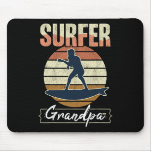 Tapis De Souris Grand-père surfeur Surf Rétro Surf Grand-père Vint