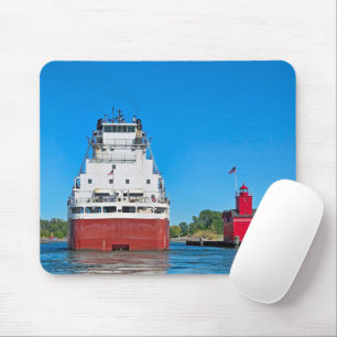 Tapis De Souris Grand phare rouge et un cargo