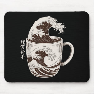 Tapis De Souris Grande Vague De Café Splash Art Japonais Mug Caffe