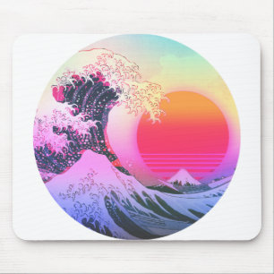 Tapis De Souris Grande vague Kanagawa Vaporwave Vintage esthétiqu