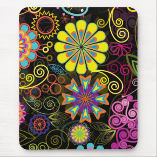 Tapis De Souris Grandes Fleurs Rétro Colorées