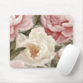 Tapis De Souris Grandes Peonies Roses blanches Design Accessoires (Avec souris)