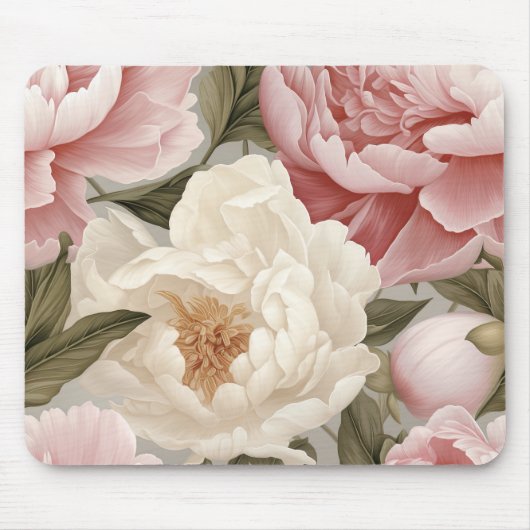 Tapis De Souris Grandes Peonies Roses blanches Design Accessoires (Devant)