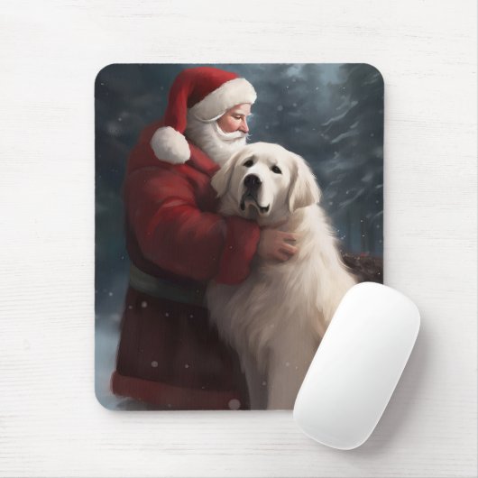 Tapis De Souris Grands Pyrénées avec Noël Festif du Père Noël (Avec souris)