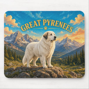 Tapis De Souris Grands Pyrénées, Montagnes Rocheuses Aquarelle Vin