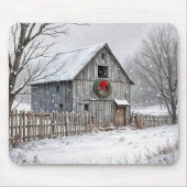 Tapis De Souris Grange de Noël dans les flocons de neige (Devant)