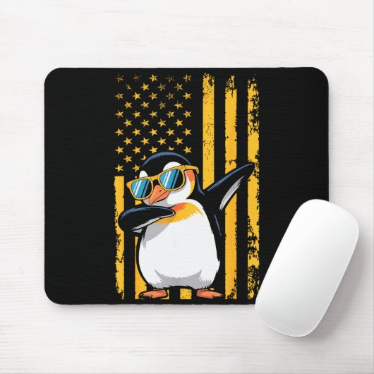 Tapis De Souris Graphic Penguin Retro American Flag Funny Penguin (Avec souris)