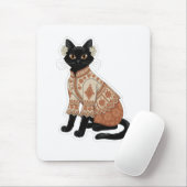 Tapis de souris graphique avec chat noir et fleurs (Avec souris)