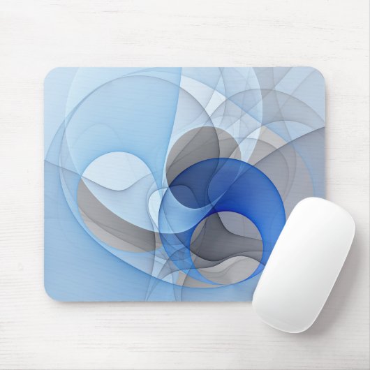 Tapis De Souris Graphique d'art fractal gris bleu Abstrait moderne (Avec souris)