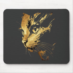 Tapis De Souris Graphique Élégant Chat Noir et Or Texturé
