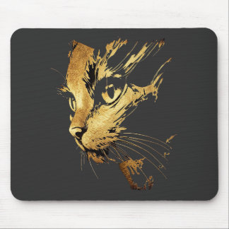 Tapis De Souris Graphique Élégant Chat Noir et Or Texturé