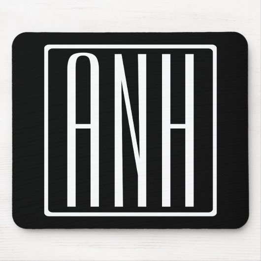 Tapis De Souris Gras moderne 3 initiales Monogramme | Blanc sur no (Devant)