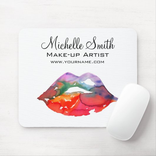 Tapis De Souris Gras Rainbow Lips Aquarelle Dessin maquillage beau (Avec souris)