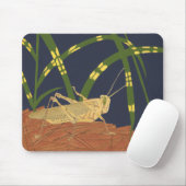 Tapis De Souris Grasshopper en Grass vert sur Arrière - plan bleu (Avec souris)