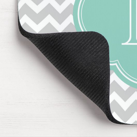 Tapis De Souris Gray and Aqua Modern Chevron Custom Monogramme (Coin)