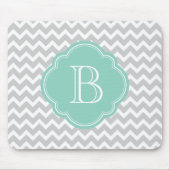 Tapis De Souris Gray and Aqua Modern Chevron Custom Monogramme (Devant)