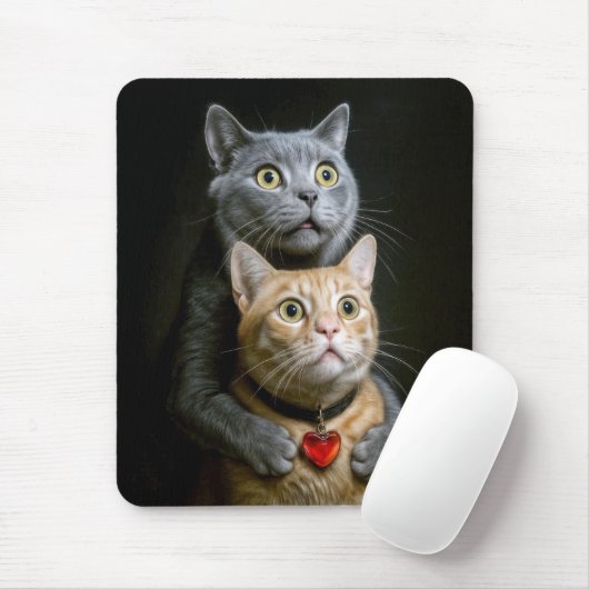 Tapis De Souris Gray Cat With Ginger Cat in Hugging Pose (Avec souris)