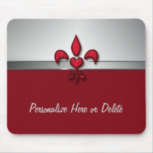 Tapis De Souris Gray Fleur de Lis Heart blanc rouge personnalisé