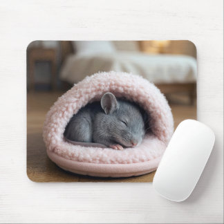 Tapis De Souris Gray Mouse Sleeping in a Pink Slipper