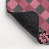 Tapis De Souris Gray rose géométrique à damiers motif avec fleurs (Coin)