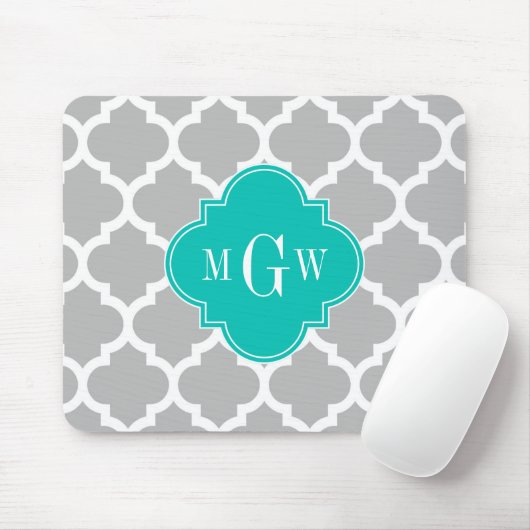 Tapis De Souris Gray White Moroccan #5 Teal 3 Monogram initial (Avec souris)