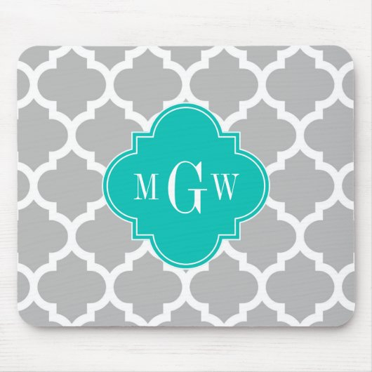 Tapis De Souris Gray White Moroccan #5 Teal 3 Monogram initial (Devant)
