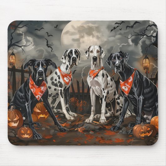 Tapis De Souris Great Dane Halloween Éffrayant (Devant)