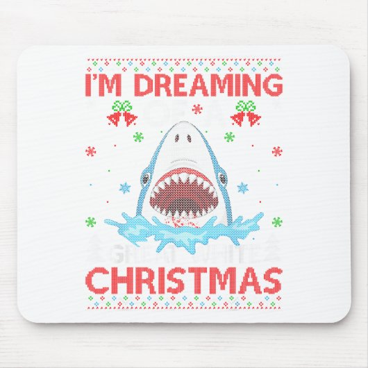 Tapis De Souris Great White Shark Ugly Xmas Sweater Shark Fishing (Devant)