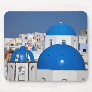 Tapis De Souris Grèce, Santorin. Clocher et dômes bleus de