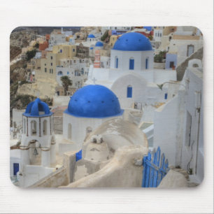 Tapis De Souris Grèce, Santorin. Clocher et dômes bleus de 3