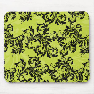Tapis De Souris Green and Black Leafy Scrolls Mousepad
