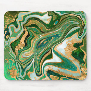Tapis De Souris Green and gold liquid marble abstract