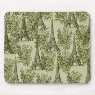 Tapis De Souris Green Floral Paris Tour Eiffel