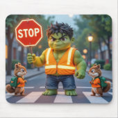 Tapis De Souris Green Superhero Crossing Guard With Chipmunks (Devant)