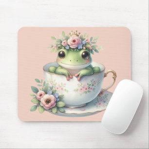 Tapis De Souris Grenouille Fantaisiste dans une Tasse à Thé Floral