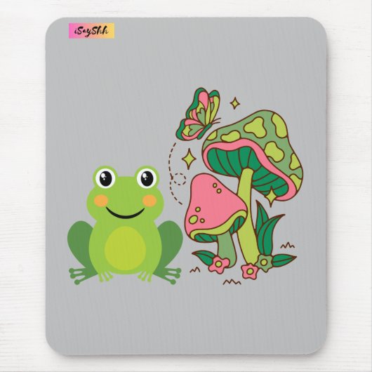 Tapis De Souris grenouille mignonne, champignons et papillon (Devant)