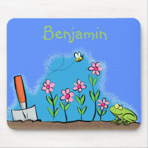Tapis De Souris Grenouille mignonne et abeille dans le jardin dess