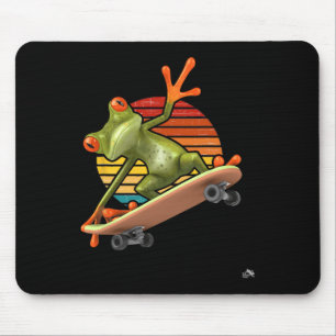 Tapis De Souris Grenouille Sur Un Skateboard - Rétro Skateboard Au