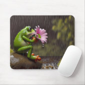 Tapis De Souris Grenouille verte tenant une marguerite rose (Avec souris)