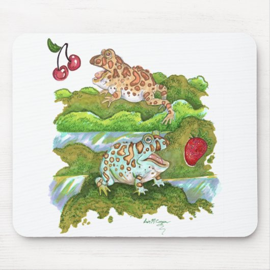 Tapis De Souris Grenouilles à cornes ornées pourchasser l'art frui (Devant)