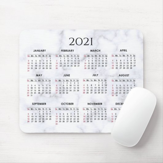 Tapis De Souris Grey and White Marble | Custom 2021 Calendar (Avec souris)