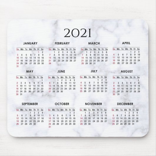 Tapis De Souris Grey and White Marble | Custom 2021 Calendar (Devant)